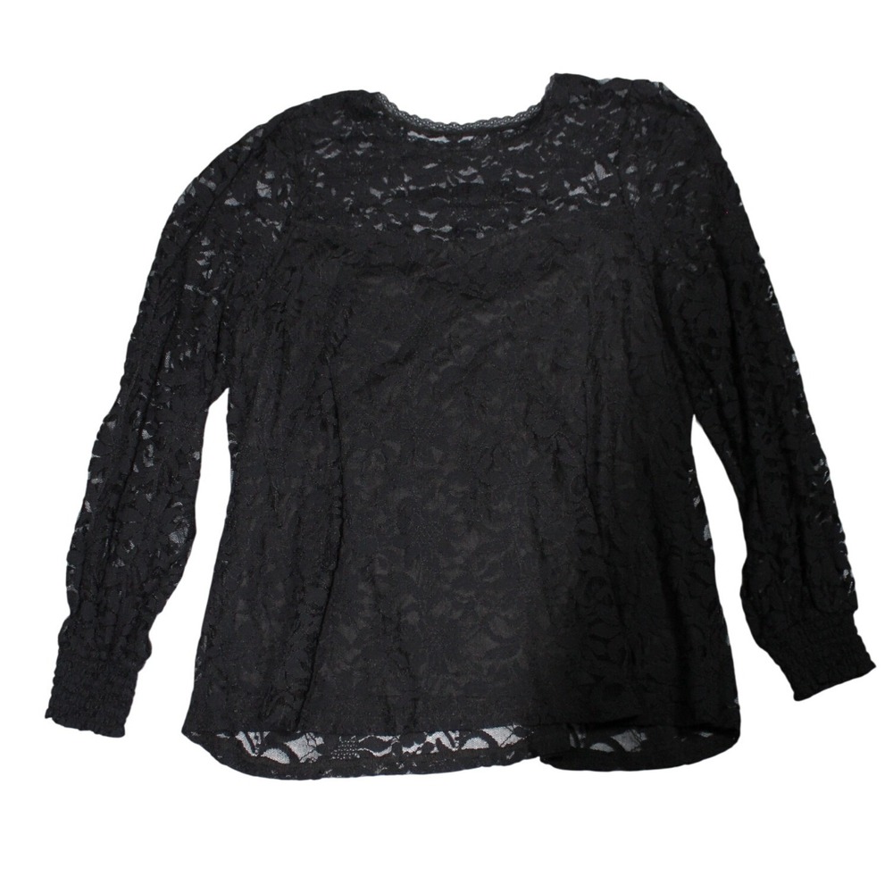 Torrid Black Floral Lace Long Sleeve Blouse Smocked Cuffs Plus Size 2 2X